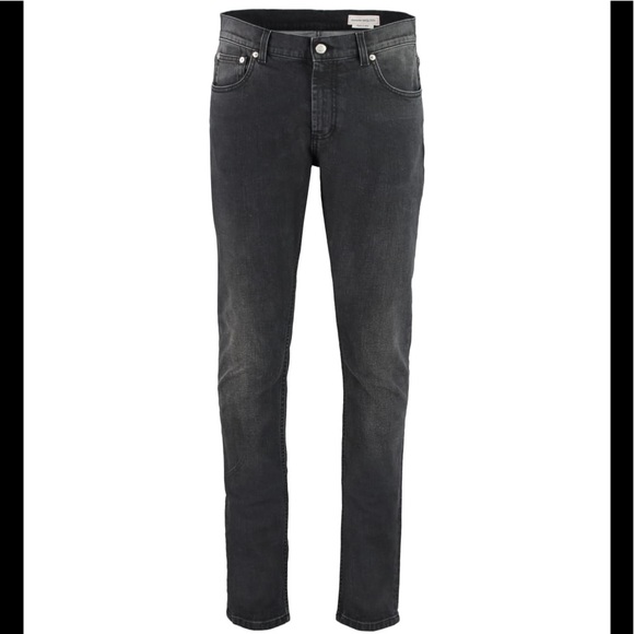 Like New Size Small Alexander McQueen Stretch Cotton Jeans Logo Prints In Black